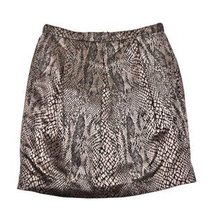 Twelve by Twelve Snake Print Mini Skirt Sz.S Tan Satin Pockets Mob Wife Glam